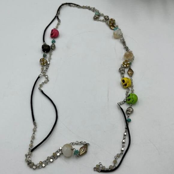 Silver Tone Black Cord
Multicolor Skull Mixed Media Edgy Gothic Necklace - Picture 5 of 8